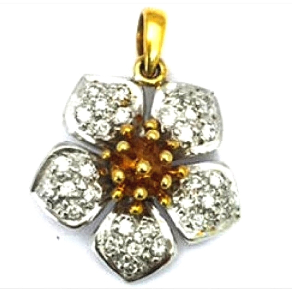 18K Dogwood 30Diamond Flower Pendant Complimentary Heavy GaugeDiamond Cut.925 ⛓️